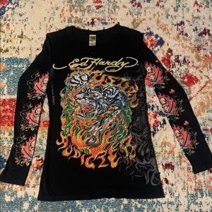 Ed Hardy Long Sleeve Black/Bling Tee